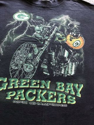 Vintage Green Bay Packers T Shirt Adult X Large Motorcycle & Lightning Graphic