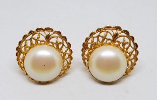 Vintage Estate Large Gold Tone Pearl Cufflinks Jewelry