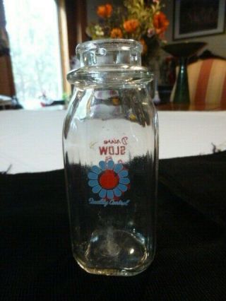 Vintage Glass Milk Bottle With Slogan: Drive Slow Let Them Grow