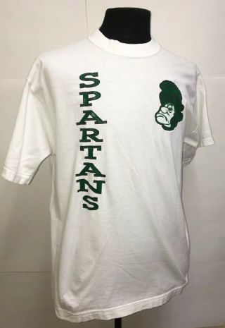 Vtg 90s Michigan State Spartans T - Shirt Mens Size Large Ncaa.  Sparty Go Green
