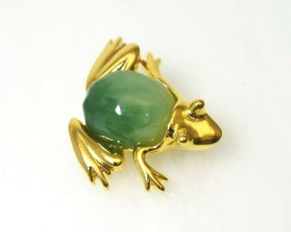 Vintage Kenneth Jay Lane Kjl Faux Jade Frog Convertible Brooch To Pendant