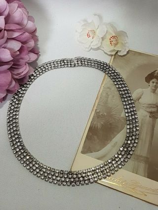 Vintage 1960s White Crystal Diamante Collar Necklace Choker