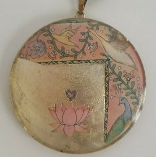 Circular Large Vintage Pendant Necklace Birds Lily Leona Fein Signed