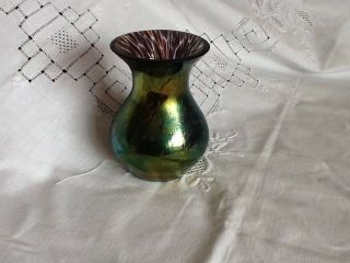 Vintage Iridescent Art Glass Vase 3.  75 " Heron,  Cumbria?