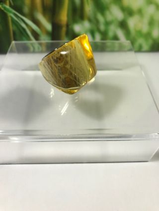 Vintage Square Yellow Lucite Ring Silver Tone Size 7.  5