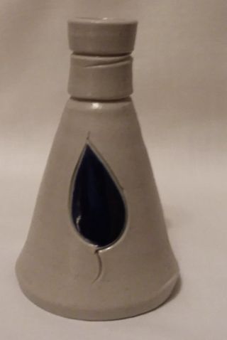 Vtg Williamsburg Va Pottery Vase Salt Glaze Cobalt Blue Leaf