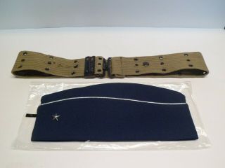 Vintage Army Pistol Belt And Air Force Blue Garrison Cap Brigadier General
