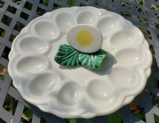 Vintage Deviled Egg Dozen Plate With Leaf Platter Tray Holder Unique