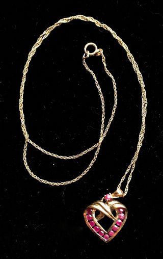 Vtg Sterling Silver 925 Gold Tone Pink Stone Heart Necklace Marked 19 " M023
