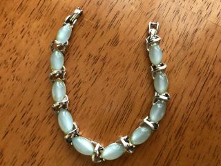 Vintage Unsigned Silver - Tone 8 " Link Bracelet W/nine (9) Clear Navette Beads