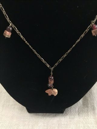 Vintage Bear Pendant Jasper And Garnet Necklace Delicate Chain