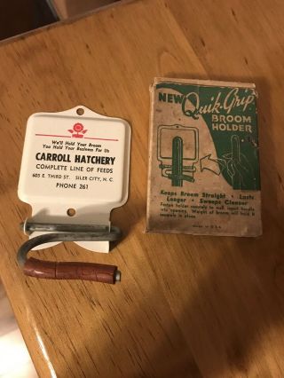 Vintage Quik Grip “carroll Hatchery” Broom Holder,  Siler City,  Nc