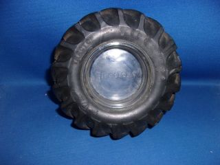 Vintage Firestone Champion Tractor Tire Ashtray Embossed Glass Advertising 6 2