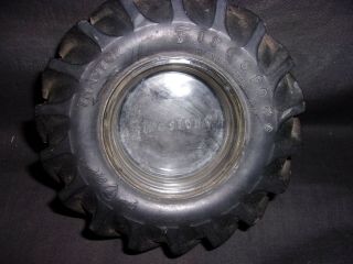Vintage Firestone Champion Tractor Tire Ashtray Embossed Glass Advertising 6 3
