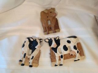 Vtg 3 Ceramic Cow Light Switch Plate Covers - By Vickilane Creative Design