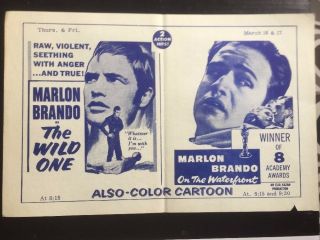 Marlon Brando Vintage The Wild One & On The Waterfront Drive In Theatre Flyer