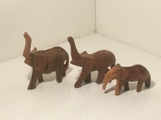 3 Vintage Hand Carved Miniature Wooden Elephant Figurines 9