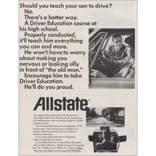 1968 Allstate Insurance: Should You Teach Your Son To Drive Vintage Print Ad