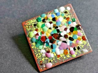 Vintage Copper & Enamel Arts & Crafts Style Brooch Stamped Made In Gt Britain