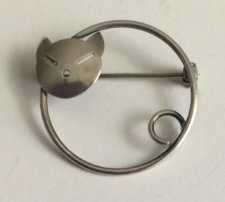Vintage Sterling Silver Cat Pin Brooch,  Signed Beau Sterling,  Modernist Design