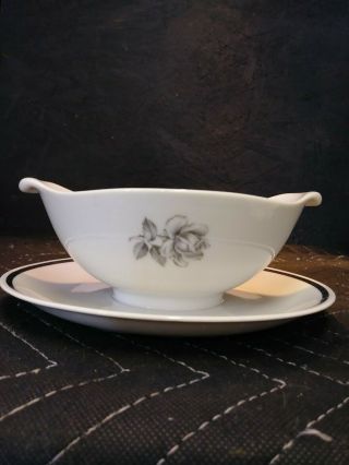 Vintage Princess China Cameo Rose Gravy Boat Bowl With Attached Underplate