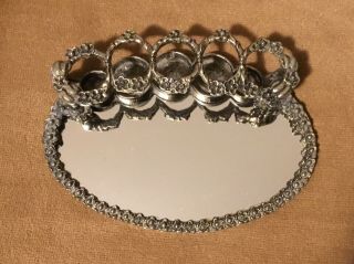 Vintage Metal Roses Vanity Lipstick Holder With Mirrored Tray