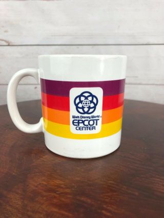 Vintage 1982 Walt Disney World Epcot Center Coffee Cup Mug Rainbow Stripe Japan