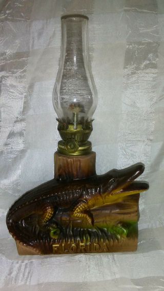 Vintage Ceramic Florida Alligator Small Souvenir Oil Lamp