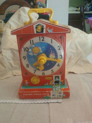 Vintage 1968 Fisher Price Music Box Teaching Clock 998 Made In Usa