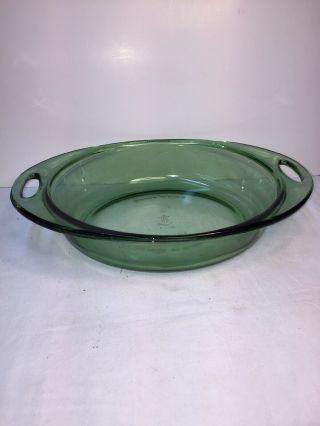 Vintage Anchor Hocking Green Glass Baking Dish Casserole Oval 2 Quart No Lid