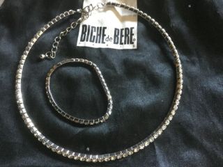 Vintage Biche De Bere Diamante Choker Chain Necklace Wrist Bangle Set & Bag