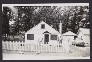 Old Car Driveway Cute House Picket Fence Family Old/vintage Photo Snapshot - J224