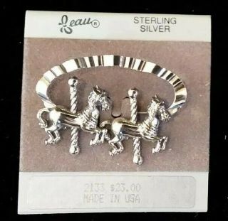 Vintage Sterling Silver Beau Carousel Merry Go Round Horse Pin Brooch Nos