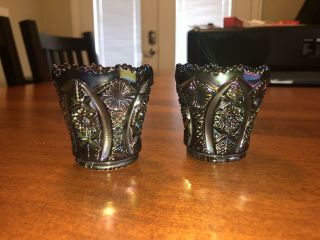2 - Vtg Lenox Imperial Carnival Glass Amethyst Iridescent Candle Votive Holder