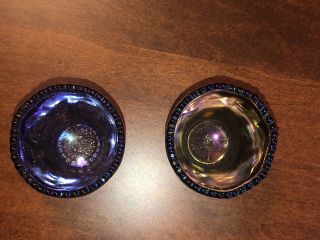 2 - Vtg Lenox Imperial Carnival Glass Amethyst Iridescent Candle Votive Holder 2