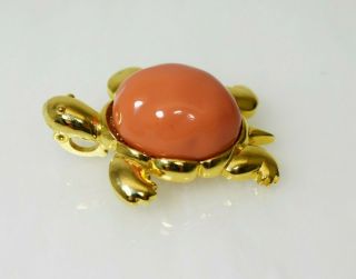 Vintage Kenneth Jay Lane Kjl Faux Coral Turtle Convertible Brooch To Pendant