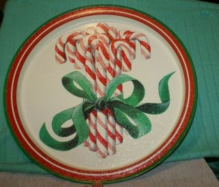 Vintage 1994 Metal Christmas Candy Cane Round Serving Tray Potpourri