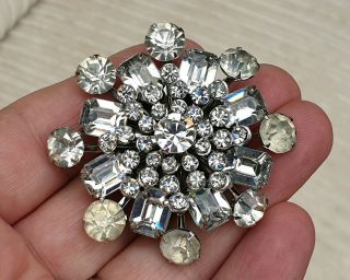 Vintage Art Deco Jewellery Clear Glass Crystal Silver Brooch Shawl Pin