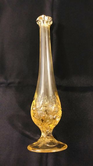 Vintage Fenton Topaz Stretch Glass Bud Vase,  Signed,  10” Tall