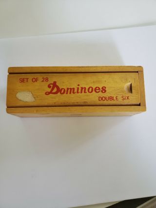 Vintage Dominoes Set Of 28 Double Six In Wooden Box Slide Lid