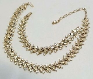 Vtg Designer Signed Leru Clear Rhinestone Necklace Bracelet Set