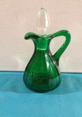 Antique Or Vintage Small Emerald Green Glass Cruet With Stopper