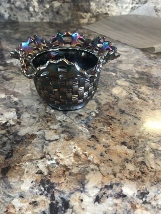 Vintage Fenton Carnival Glass Bowl Basket Weaved
