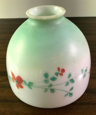 Vintage Hand Painted White Milk Glass Lamp Globe Green With Rose Flowers