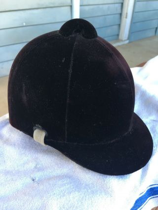 Vintage Equestrian Riding Helmet Cap Black Velvet Hat Size 6 - 3/4 Women 