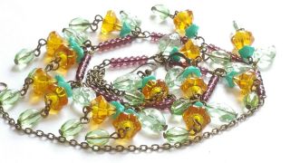 Czech Yellow Flower Glass Bead Necklace/earrings Set Vintage Deco Style