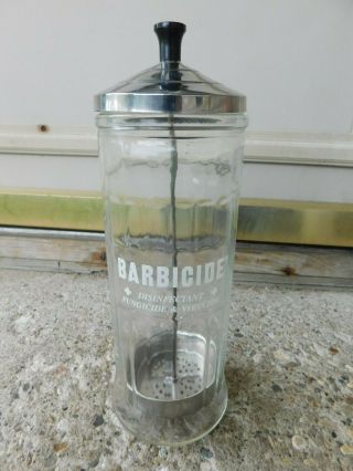 Vintage Barbicide Disinfectant Glass Jar Container