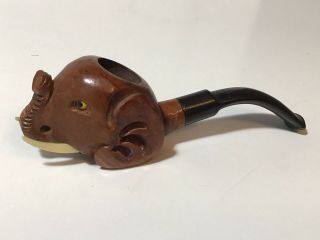 Vtg Imported Carved Briar Elephant Smoking Pipe Made In Italy 4 1/2 " Long