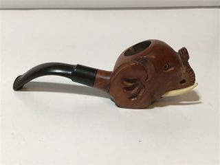 Vtg Imported Carved Briar Elephant Smoking Pipe Made In Italy 4 1/2 
