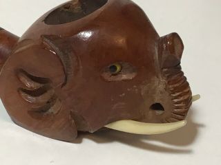 Vtg Imported Carved Briar Elephant Smoking Pipe Made In Italy 4 1/2 